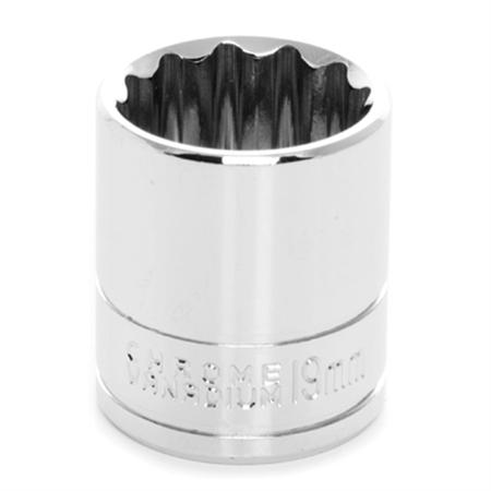 PERFORMANCE TOOL Chrome Socket, 3/8" Drive, 19mm, 12 Point, Shallow W38819